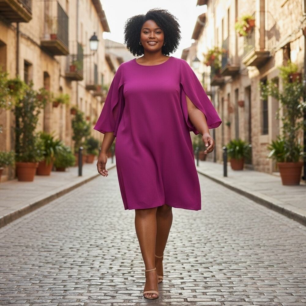 ALYX Plus Size Womens Shift Dress Fuchsia Size 14W Knee Length Work Office